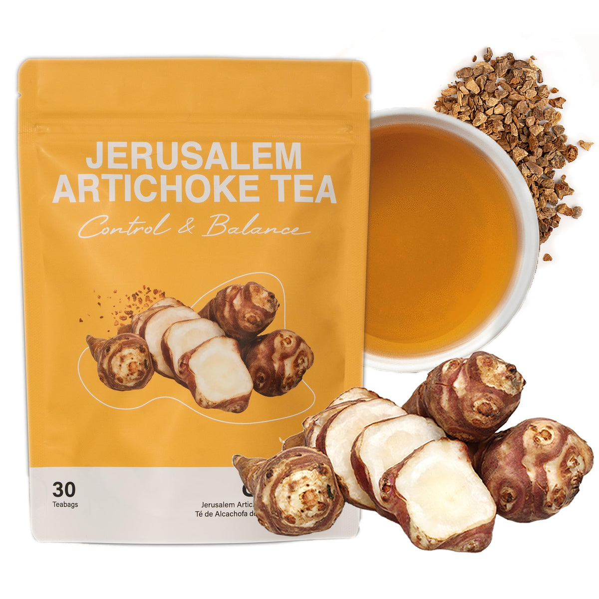 DALAMHARI Jerusalem Artichoke Tea cup with steam and caramel notes after meals.