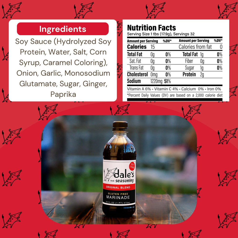 Dales Original Steak Seasoning bottle on vegetables, enhances veggies with savory notes.