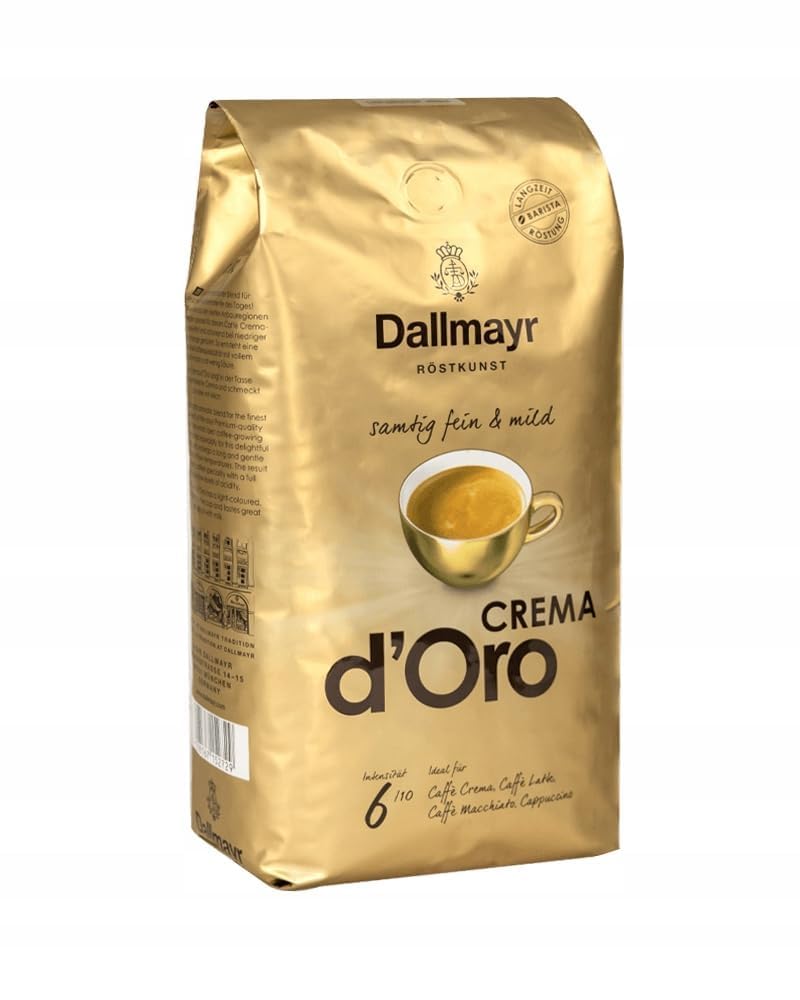 Dallmayr Crema Doro whole beans in a bag preserving aroma and freshness.