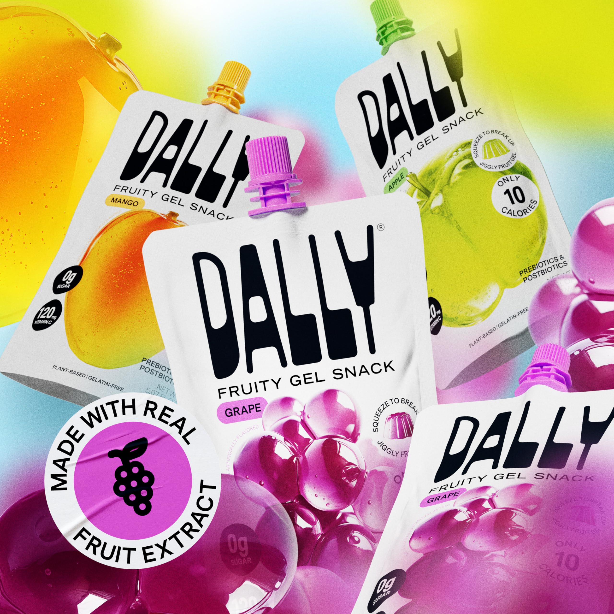 DALLY Grape Konjac Jelly label emphasizes zero sugar and low calories.