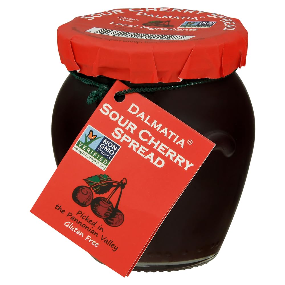 Dalmatia Sour Cherry Spread jar with vibrant tart-sweet flavor for cheese boards