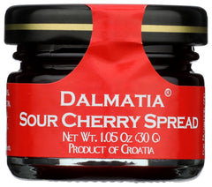 Dalmatia Spread Sr Chry Mini Jar label shows premium ingredients for gourmet snacking.