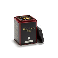 Dammann Frères Jardin Bleu loose tea leaves in tin, ideal for hot or iced infusions.