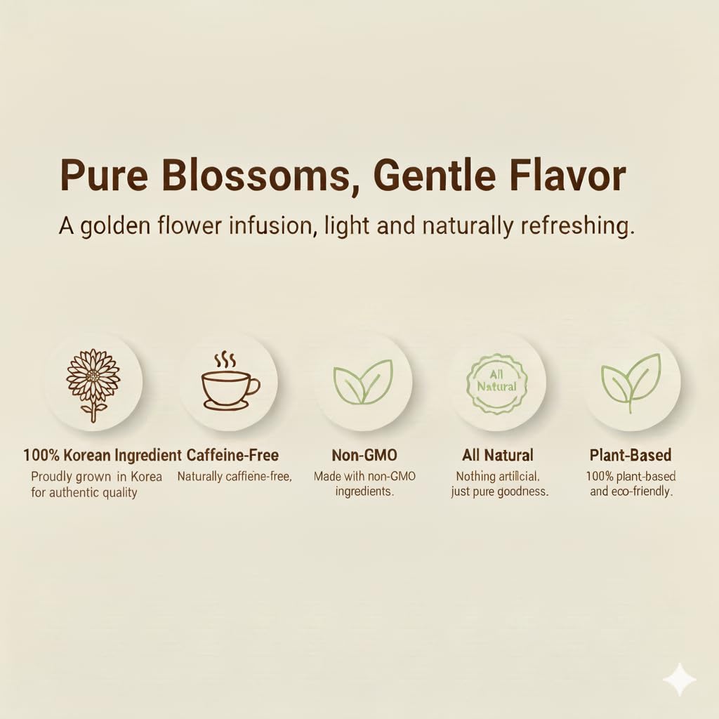 Damtuh Chrysanthemum Tea bag close-up reveals delicate flowers for soothing flavor.