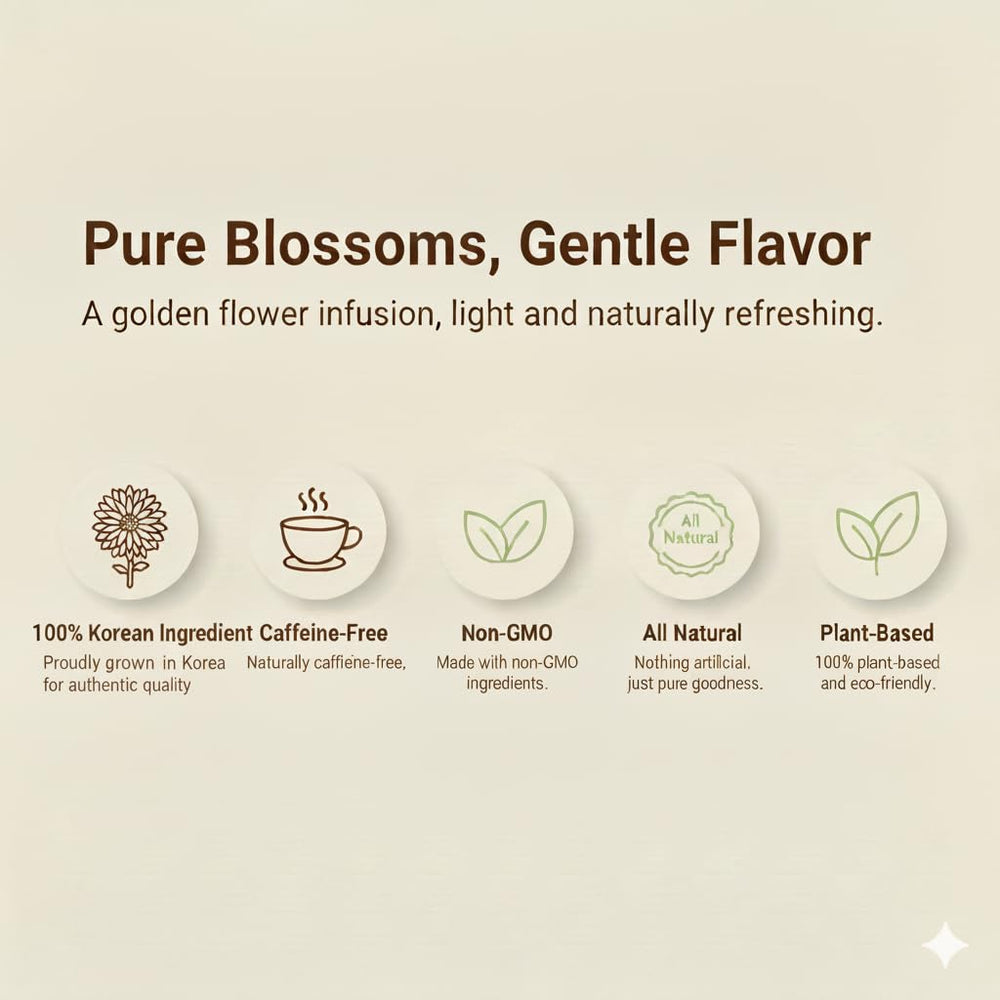 Damtuh Chrysanthemum Tea bag close-up reveals delicate flowers for soothing flavor.