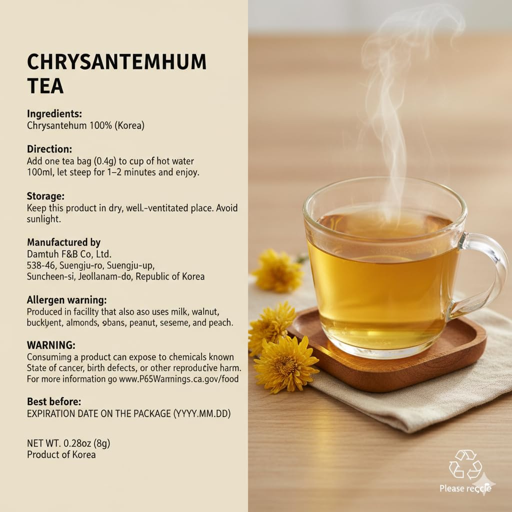 Damtuh Chrysanthemum Tea brew showcases hot or iced serving.