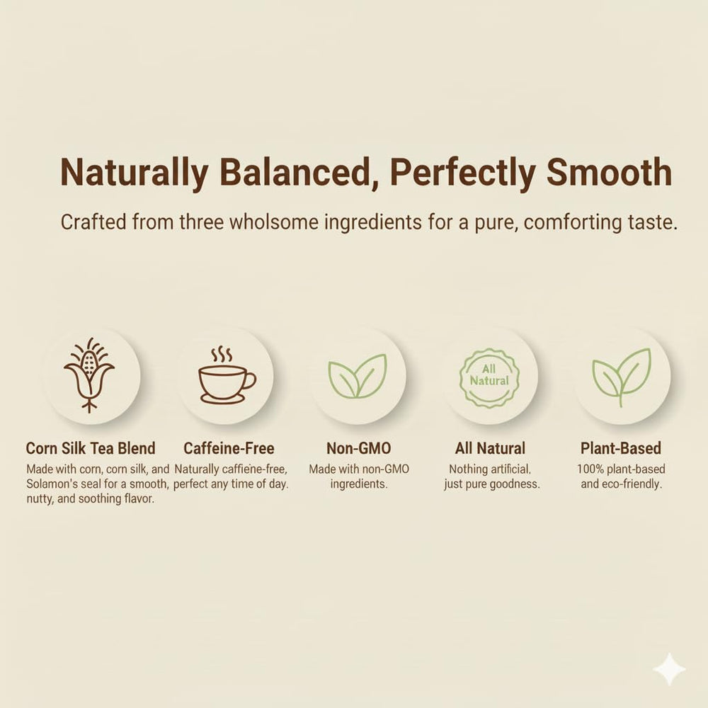 Hot brew in a mug highlights Damtuh Corn Silk Tea’s mild, nutty flavor.