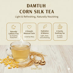 Damtuh corn silk tea in cup—smooth, nutty flavor ready to sip.