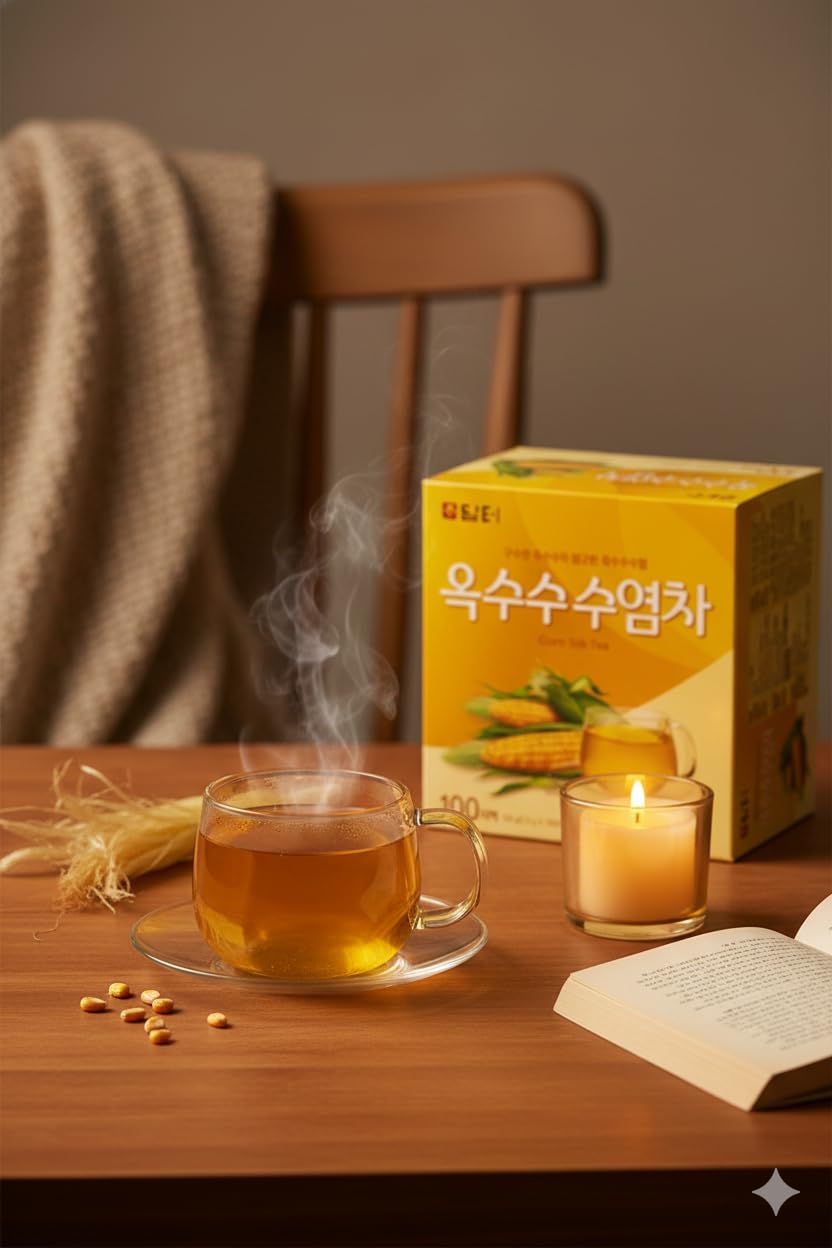 Office desk setup with Damtuh Corn Silk Tea for a caffeine-free break.
