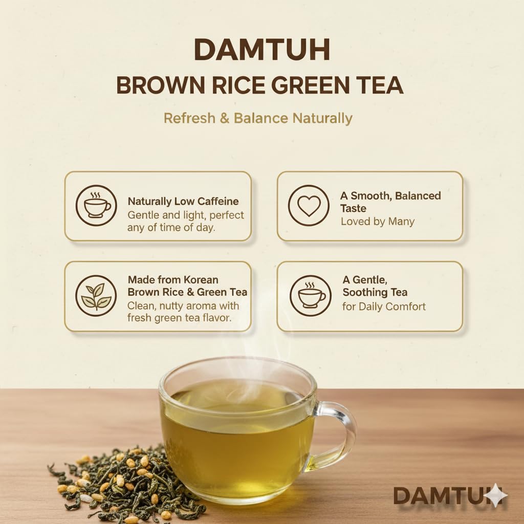Damtuh Genmaicha brewed tea in cup for a soothing, anytime sip