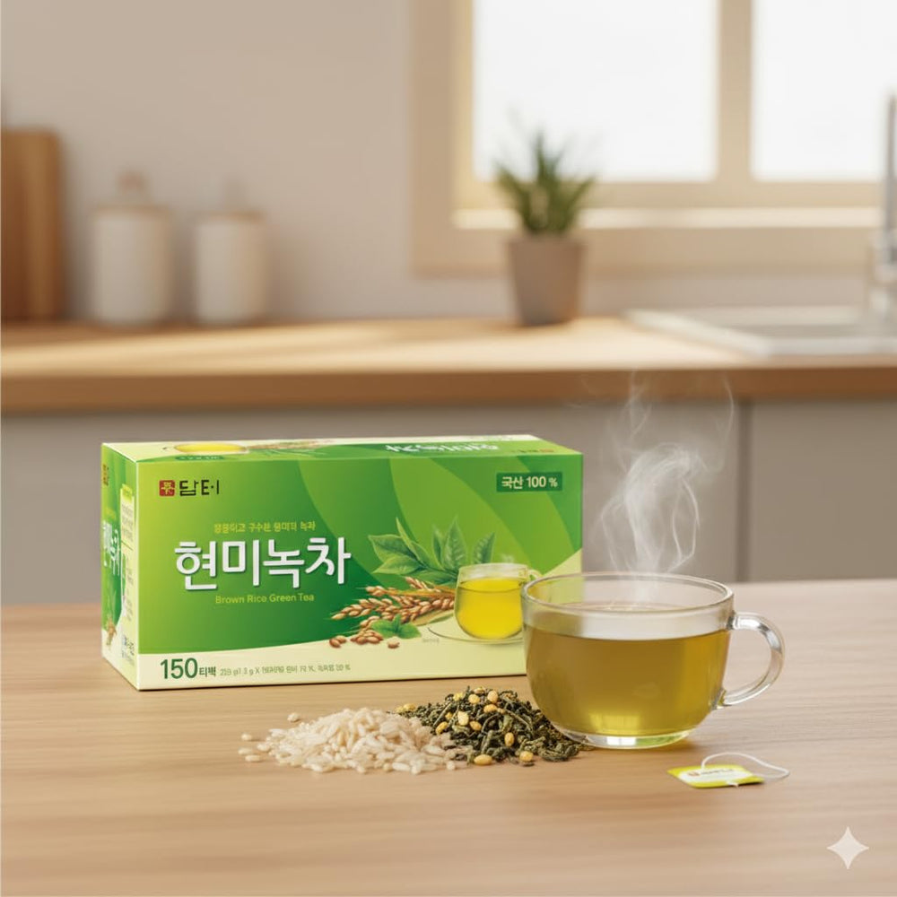 Damtuh Genmaicha green tea leaves close-up signaling fresh flavor