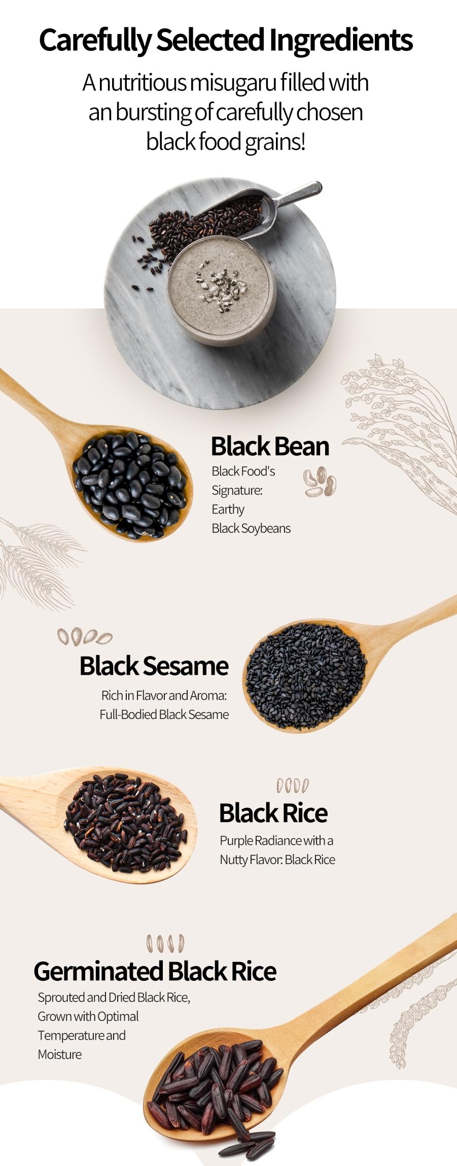 Whole roasted grains of Misugaru with nutty aroma in focus.