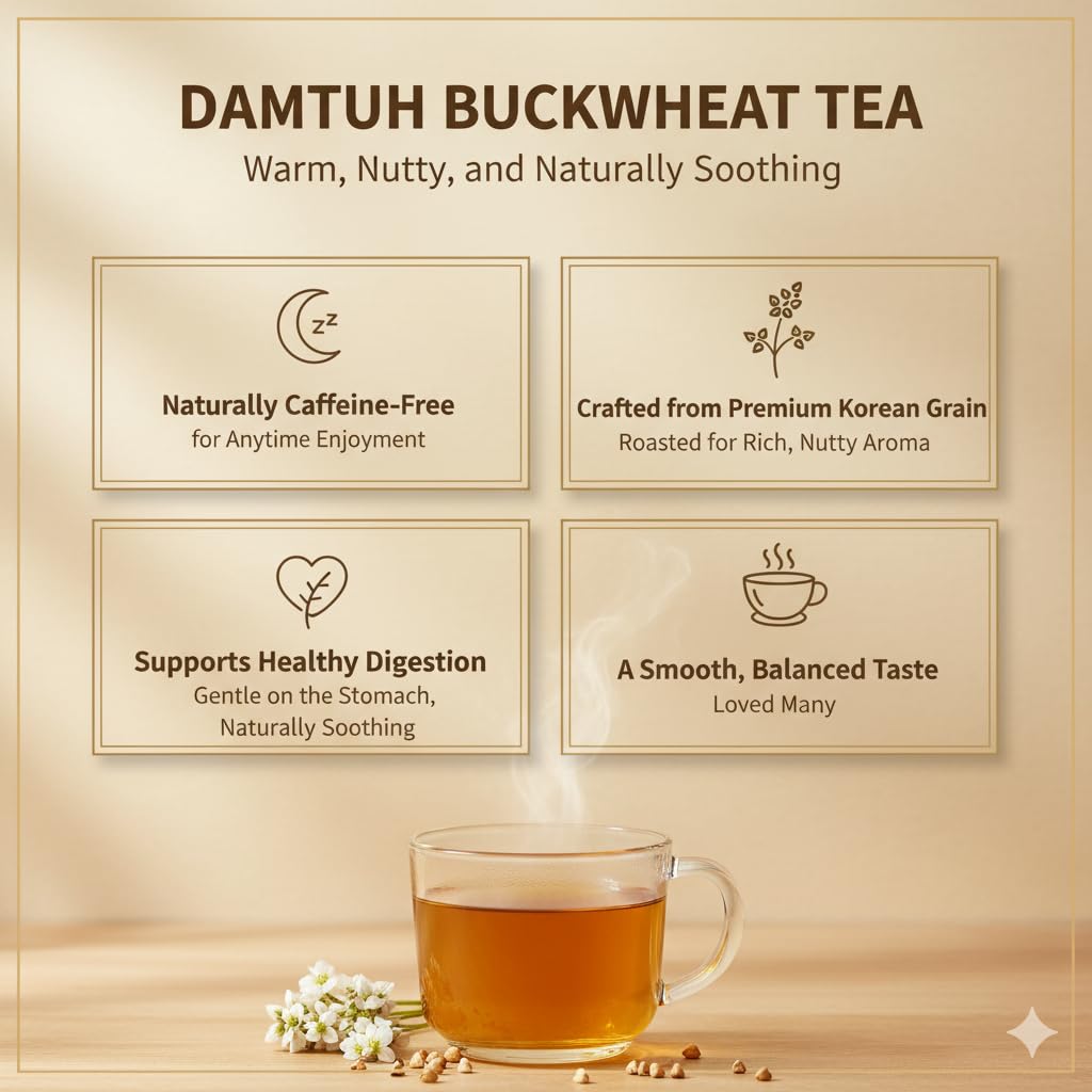 Damtuh Tartary Buckwheat Tea hot brew image evokes a warm, comforting cup