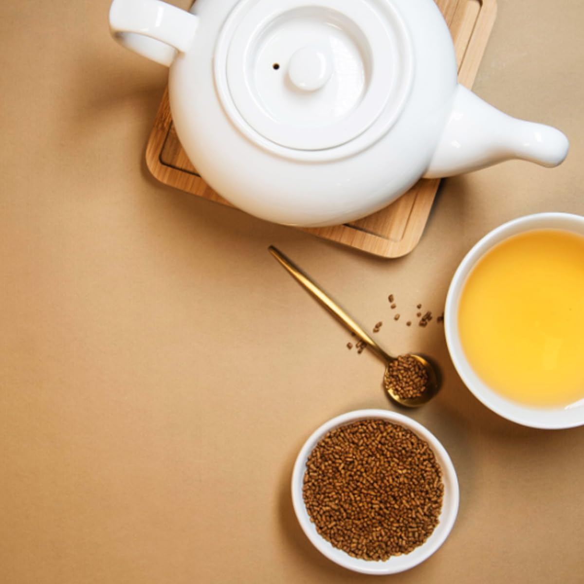 Damtuh Tartary Buckwheat Tea kettle steam over cup conveys ritual calm