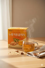 Damtuh tea bags in hot water reveal a nutty aroma perfect for caffeine-free moments.