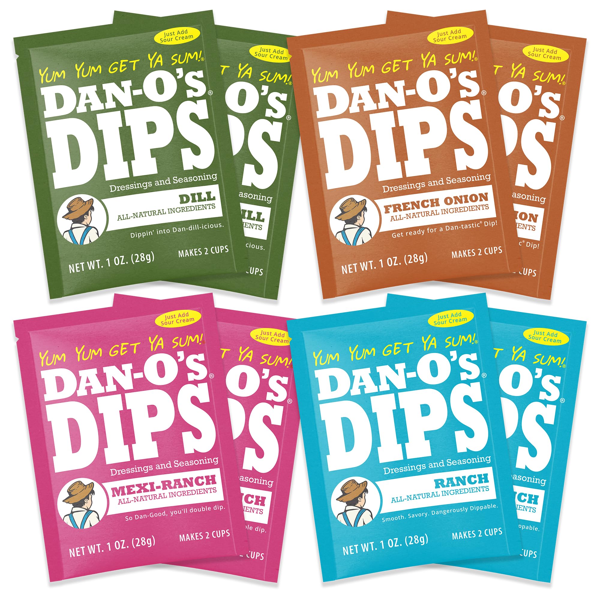 Dan-O's Dips variety pack front close-up for quick dipping prep