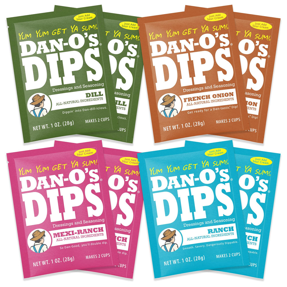 Dan-O's Dips variety pack front close-up for quick dipping prep