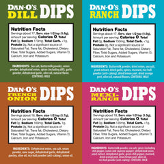 Dan-O's Dips variety pack laid out with packets for easy prep