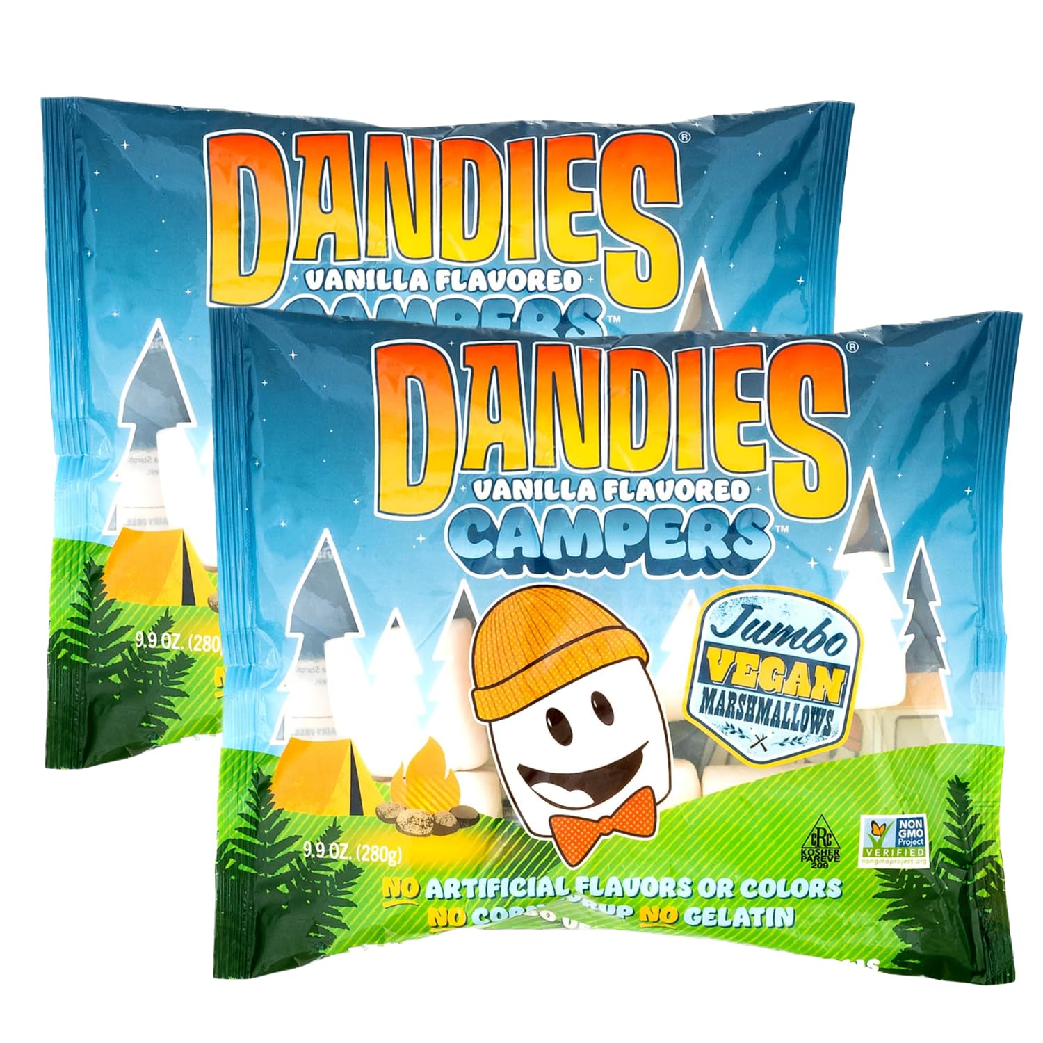 DANDIES Jumbo Campers pack front showing the vegan 2-pack for camping.