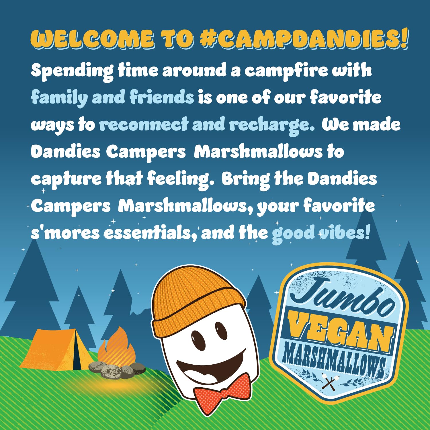 DANDIES Jumbo Campers smore assembly with gooey layers and chocolate