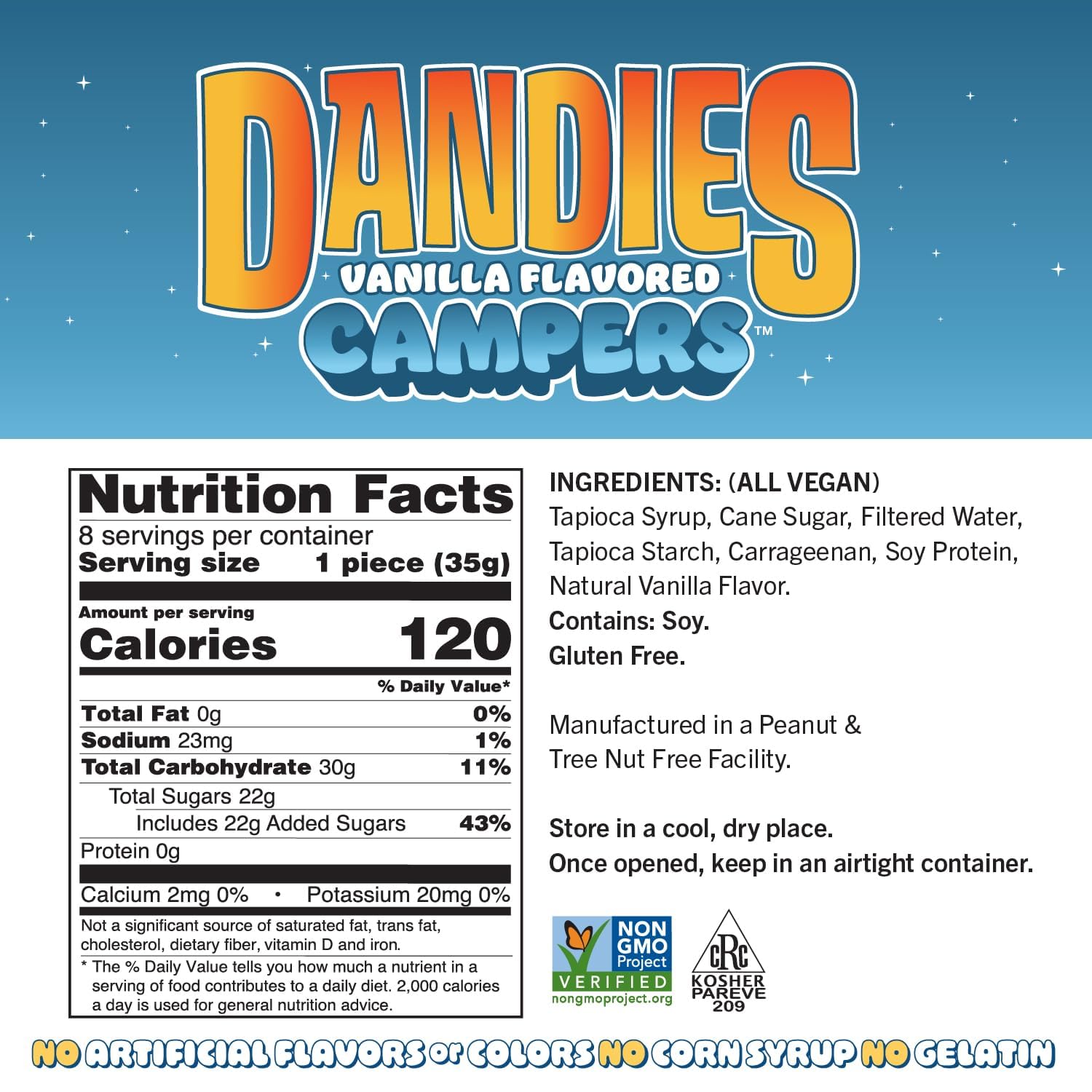 DANDIES Jumbo Campers on skewers ready for campfire s'mores.