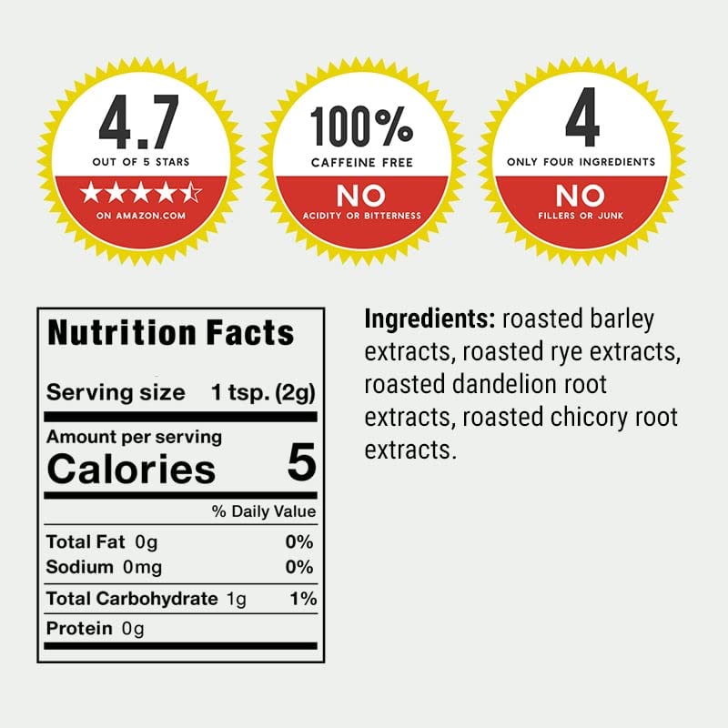 Dandy Blend cup steaming in a ceramic mug signals a soothing sip