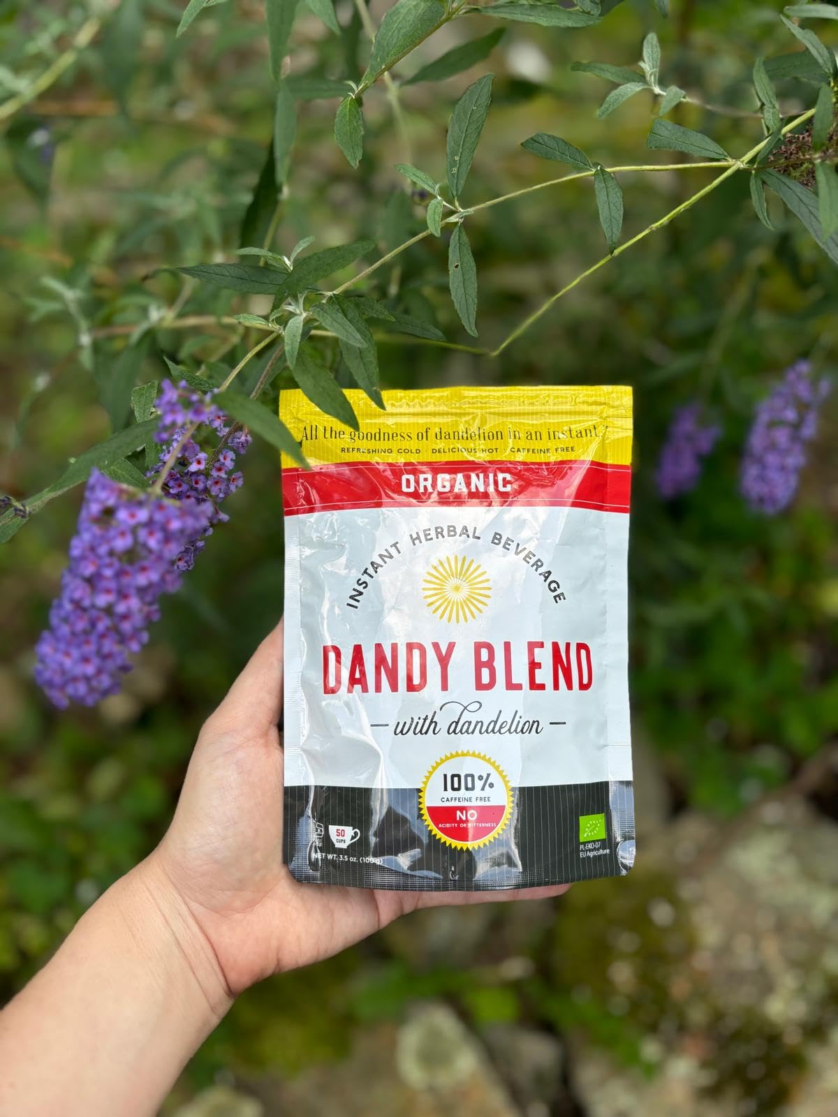 Dandy Blend dandelion root ingredients detail for earthy flavor.