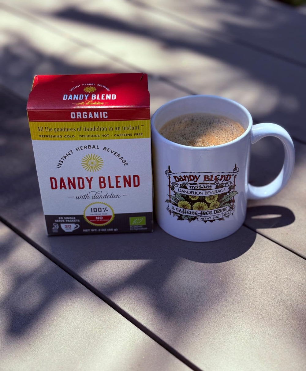 Dandy Blend hot beverage in a mug for a cozy, caffeine-free cup.