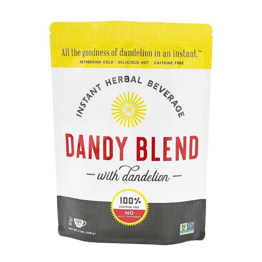 Dandy Blend Original bag close-up ready to brew a coffee-like beverage.