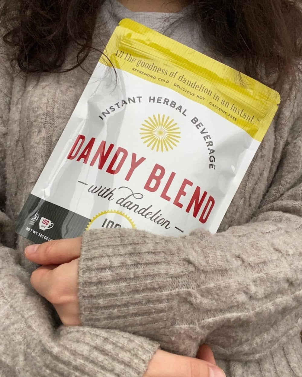 Dandy Blend scoop beside bag for easy measuring.