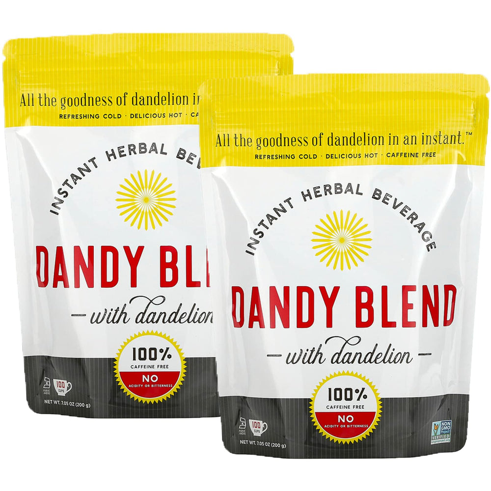 Dandy Blend two-bag package view, caffeine free coffee substitute ready to brew.