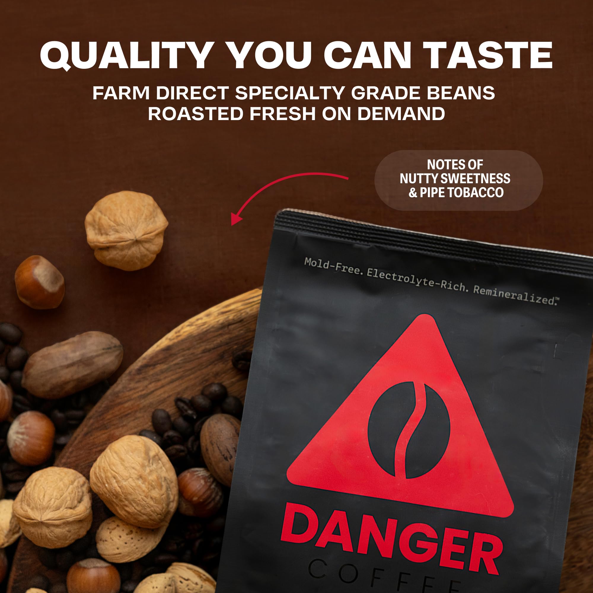 Danger Coffee remineralization with fulvic and humic minerals for nutrient-rich brew.