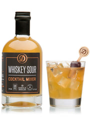 Daniel’s Broiler Whiskey Sour Mixer label highlights premium ingredients for easy cocktails.