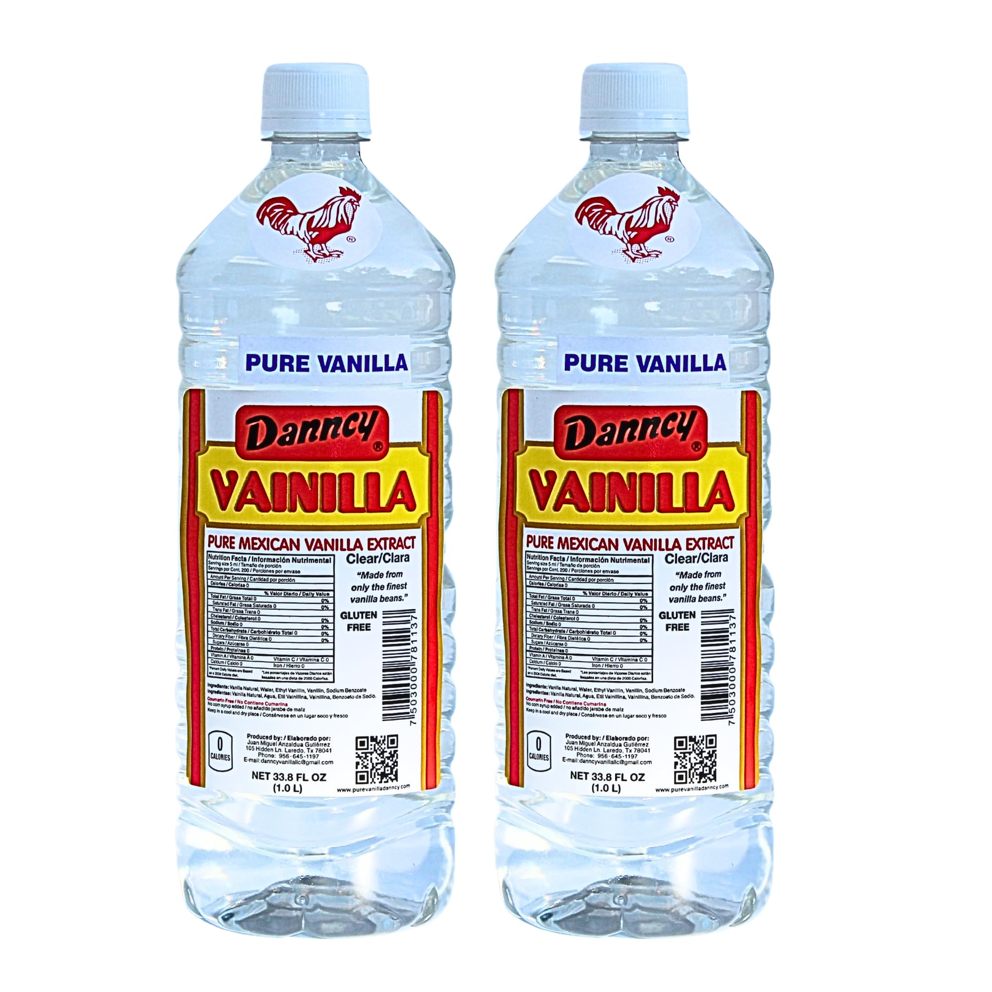 Danncy Vanilla Clear bottle front view shows authentic vanilla flavor for baking and desserts.