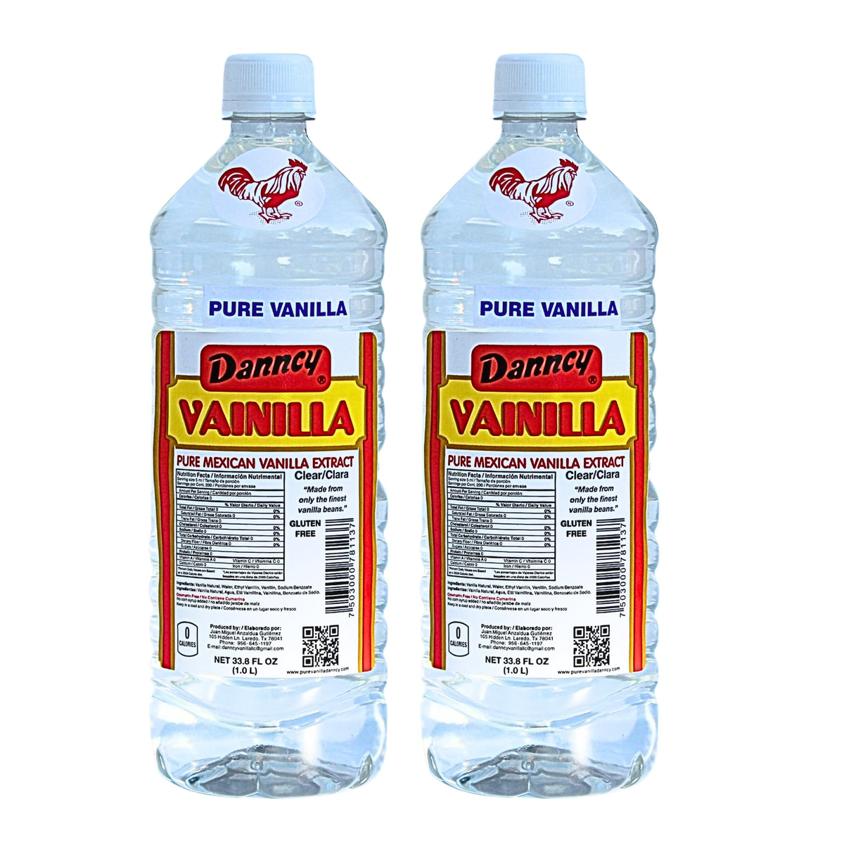 Danncy Vanilla Clear bottle front view shows authentic vanilla flavor for baking and desserts.