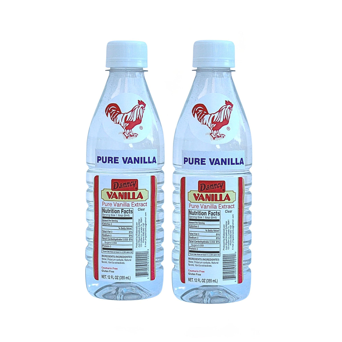 Danncy Vanilla Clear bottle front view highlighting authentic vanilla flavor for desserts.
