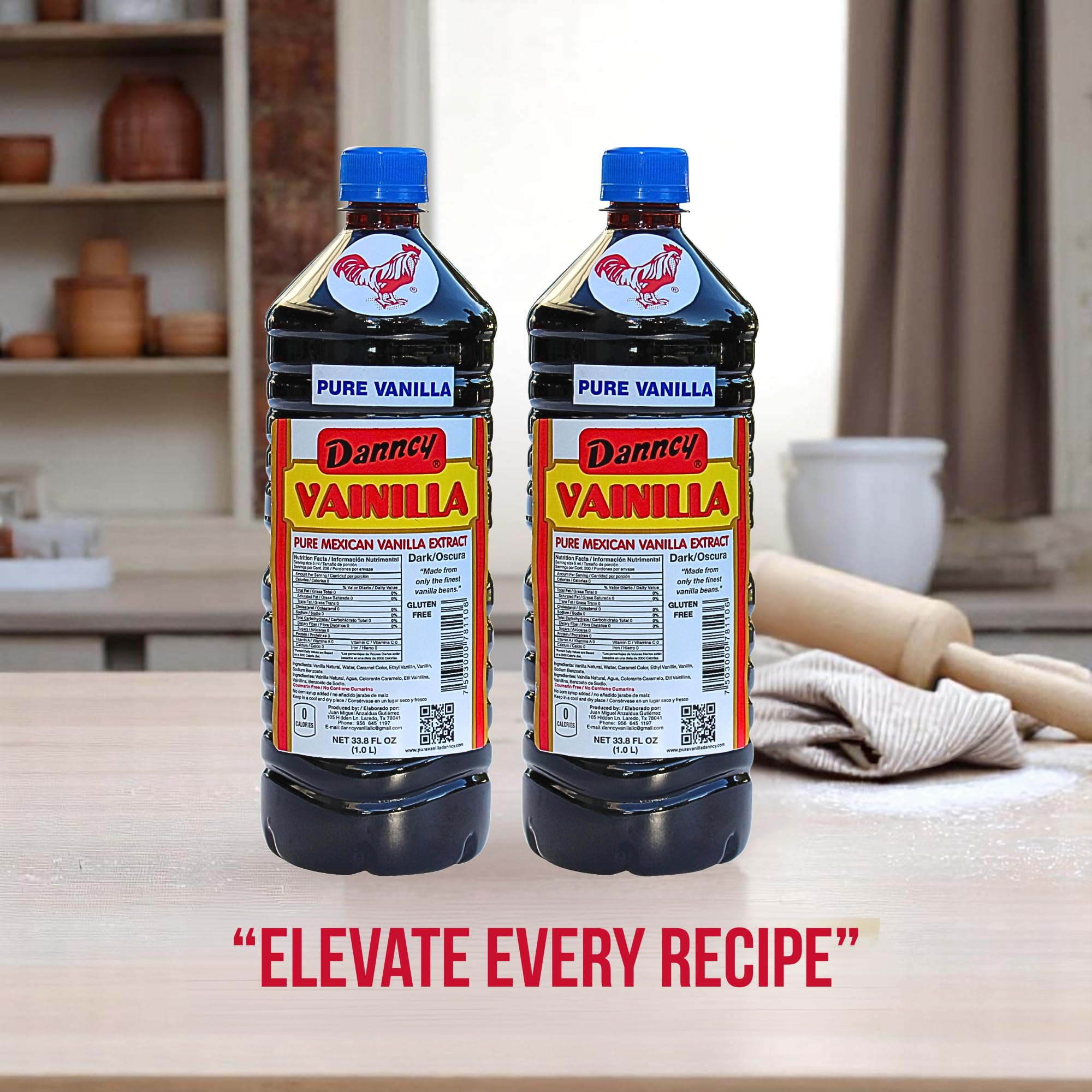 Danncy Vanilla Dark bottle pour demonstrates versatile use in coffee and smoothies.