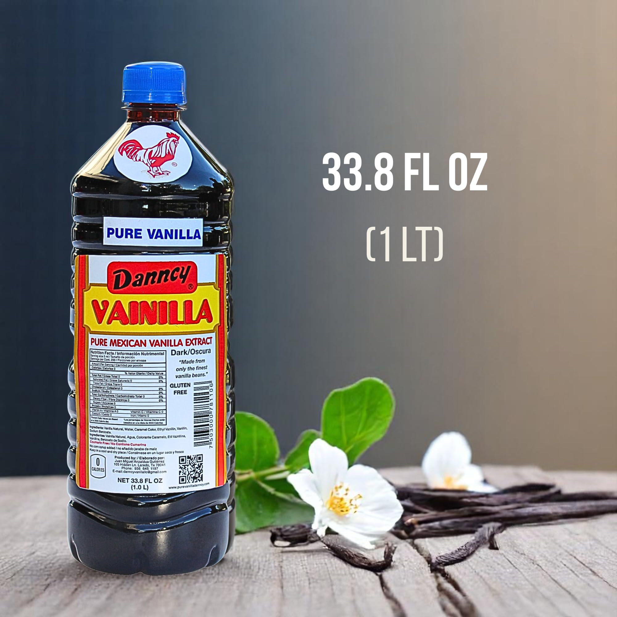 Close-up of Danncy Vanilla Dark label on a 1 L bottle for bulk use