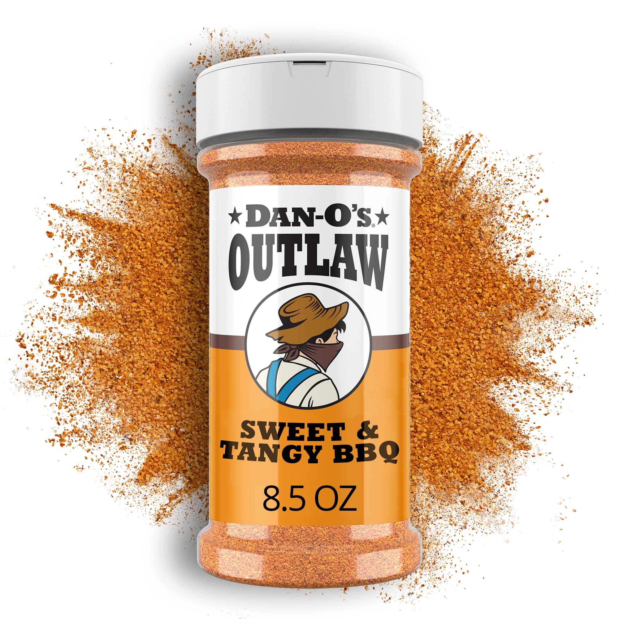 Dano's Outlaw Sweet & Tangy BBQ jar on the counter boosts pork flavor on the grill