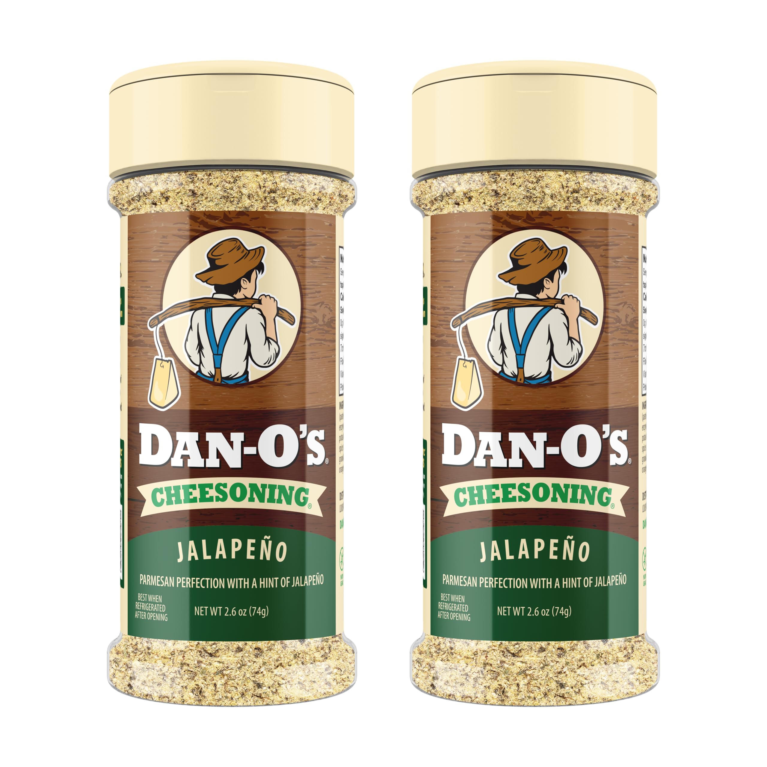 Dan-O's Jalapeño Cheesoning bottle front view, zero-calorie cheese substitute in action
