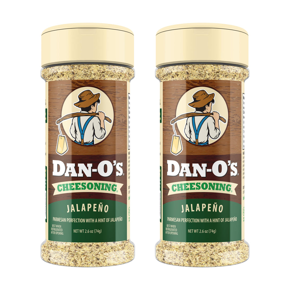 Dan-O's Jalapeño Cheesoning bottle front view, zero-calorie cheese substitute in action