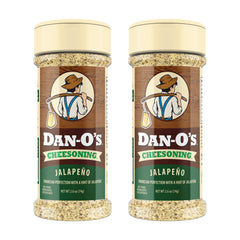 Dan-O's Jalapeño Cheesoning bottle front view, zero-calorie cheese substitute in action