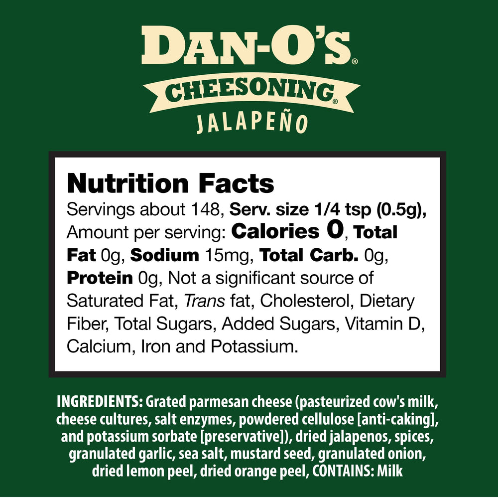 Dan-O's Jalapeño Cheesoning bottle top view for easy seasoning