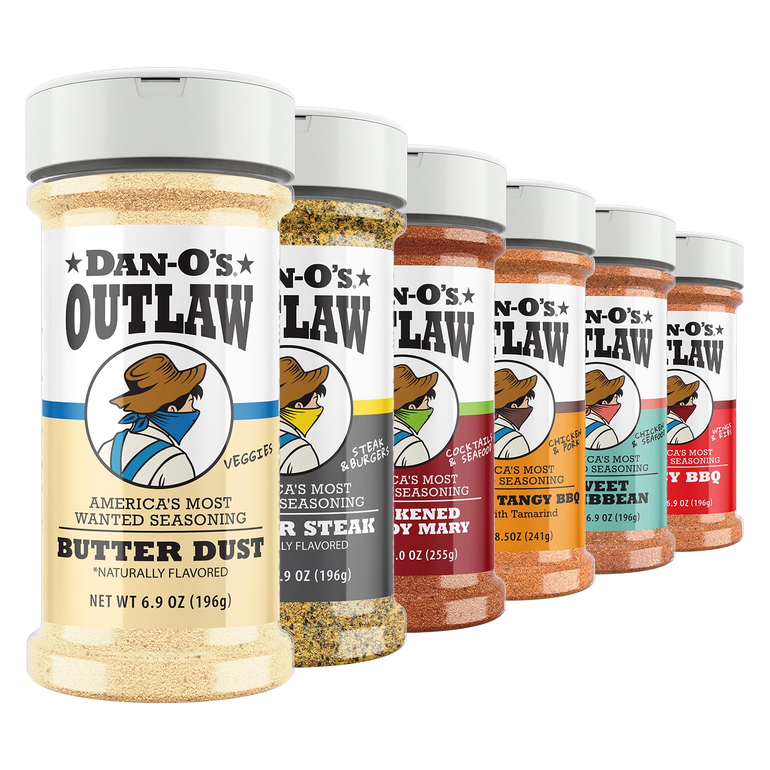 Dan-O's Outlaw Butter Dust bottle for seasoning steaks and vegetables