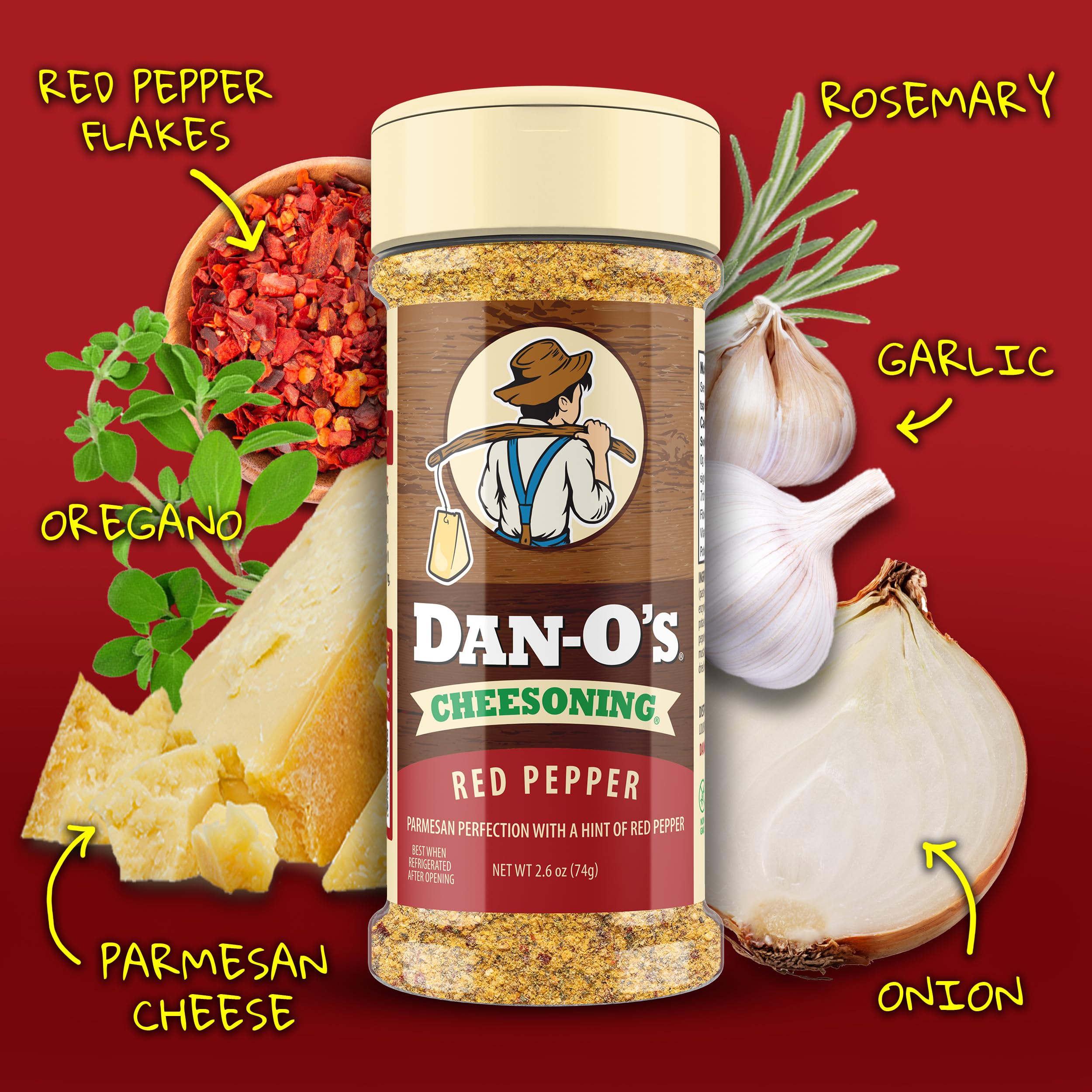 Dan-O's Red Pepper Cheesoning on pizza crust for bold color and aroma.