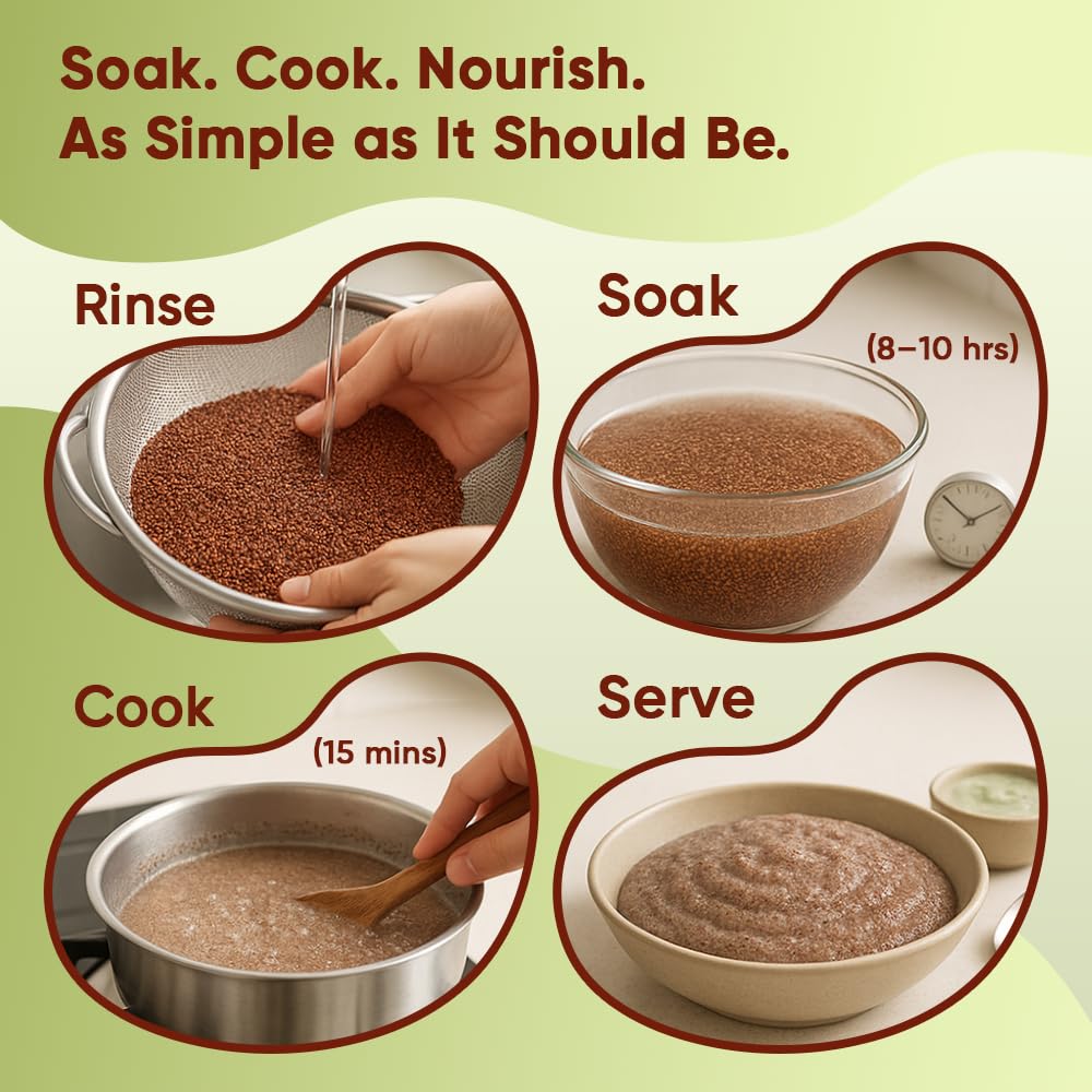 Danodia Foods finger millet ragi nutrition panel notes calcium, iron, and fiber.