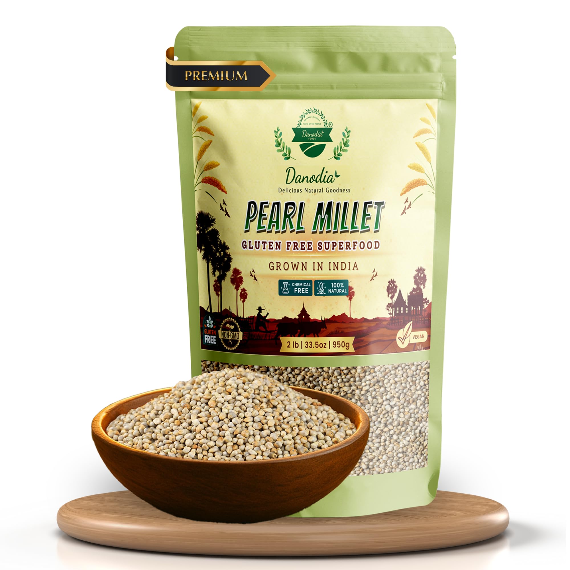 Danodia Foods Organic Pearl Millet kernels close-up show rustic texture ideal for hearty bowls at meals