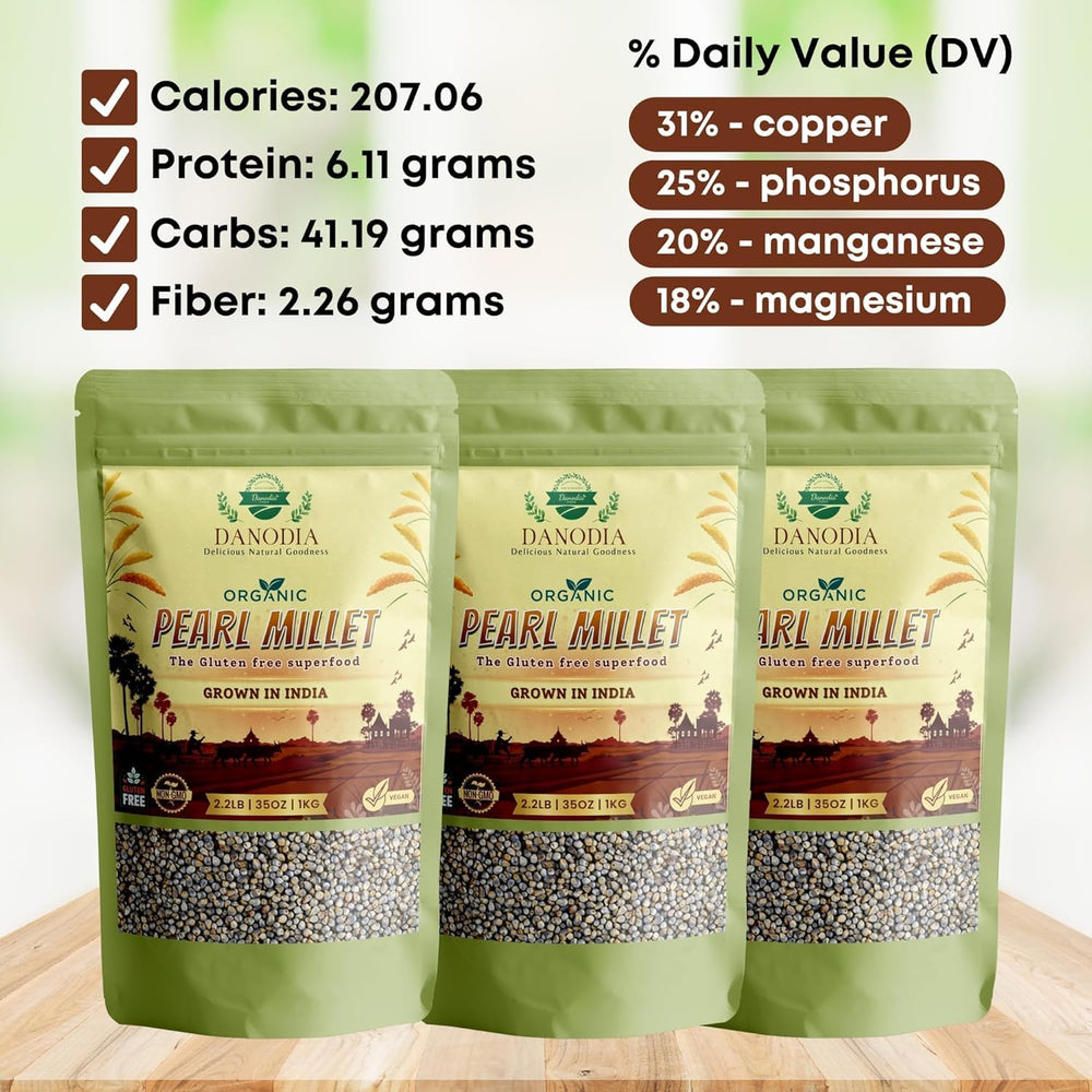 Danodia Foods Organic Pearl Millet porridge image conveys comforting, fiber-rich breakfast
