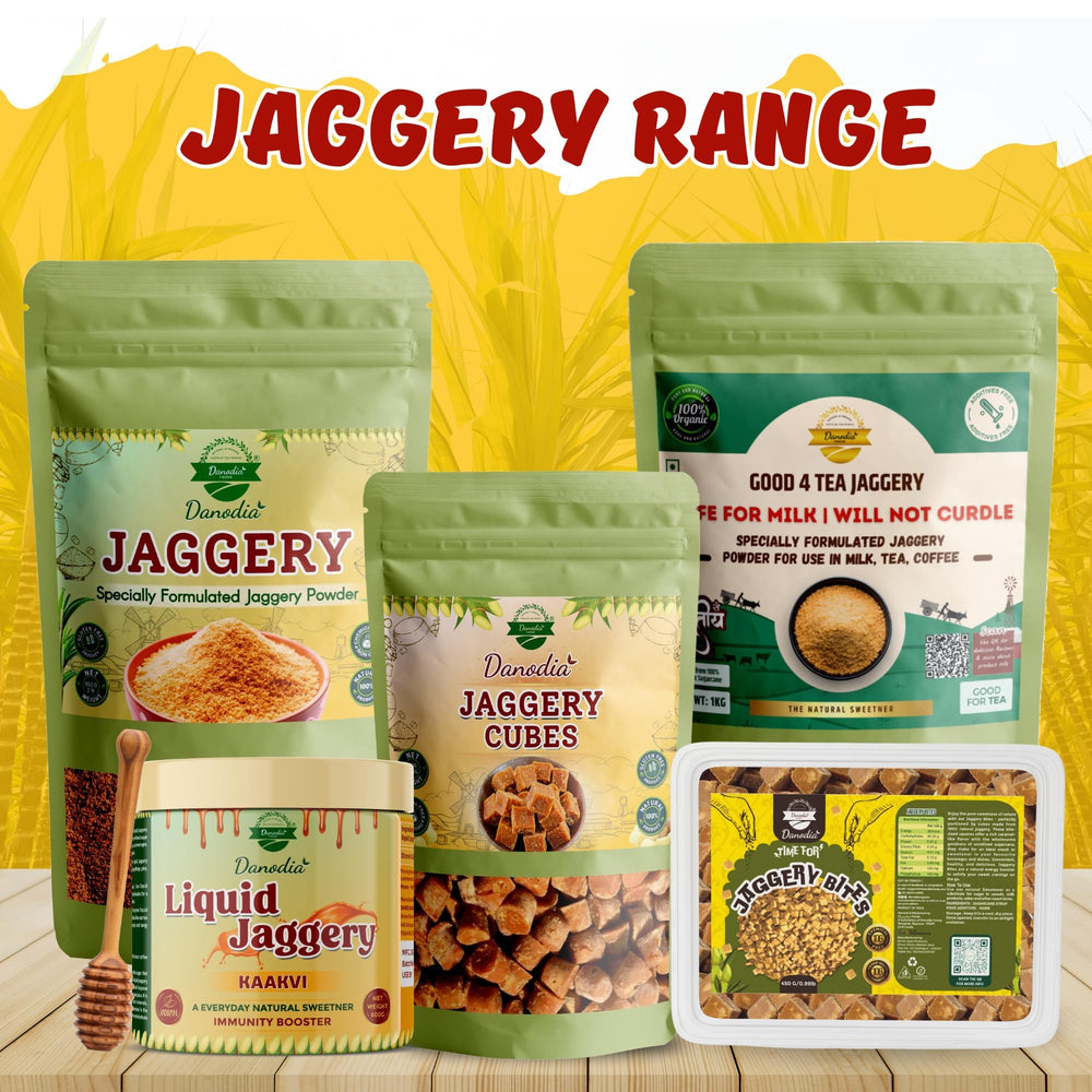 Danodia Foods jaggery cubes stored in a cool dry place.