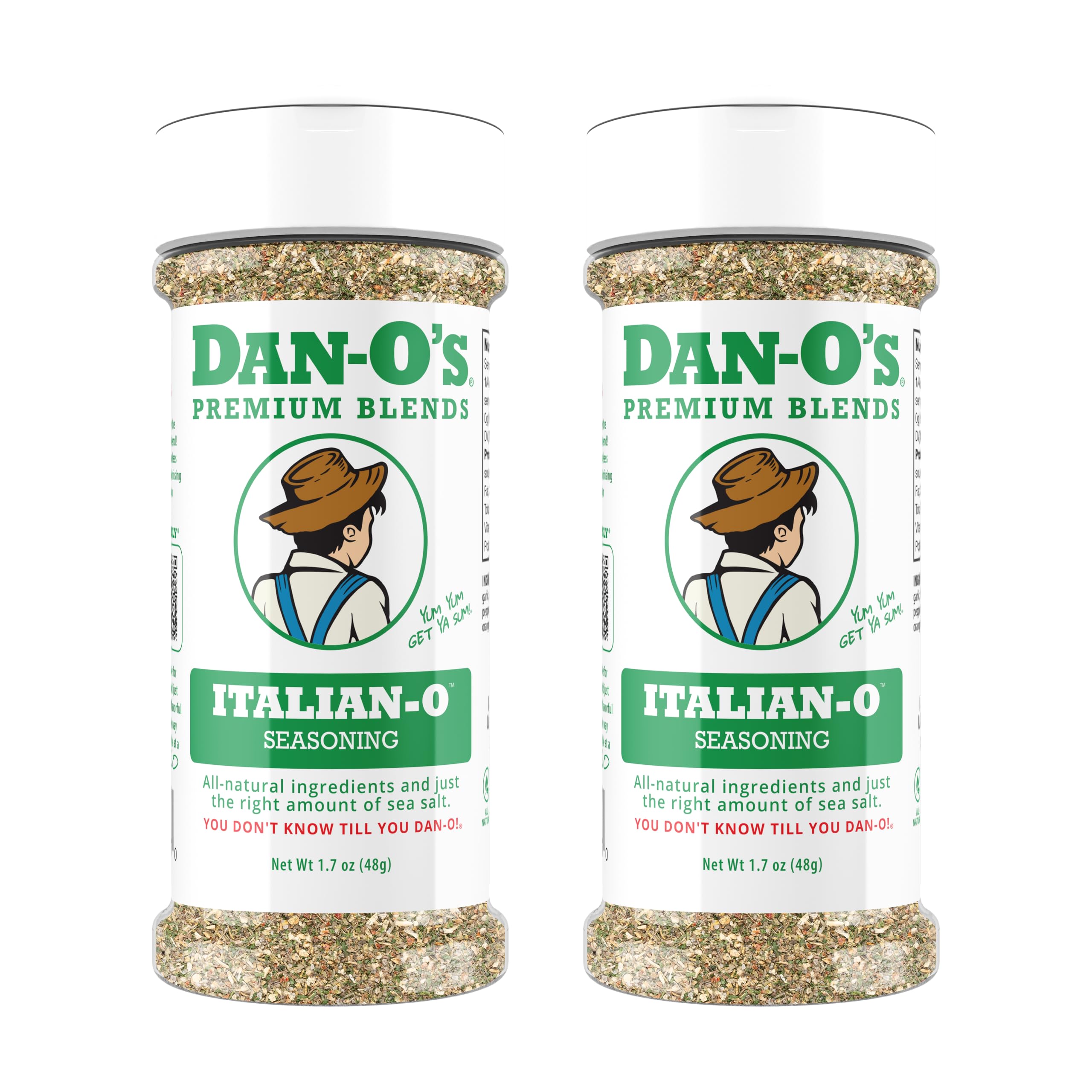 Dan-O's Italian-O seasoning bottle front, ideal for pasta and pizza flavor